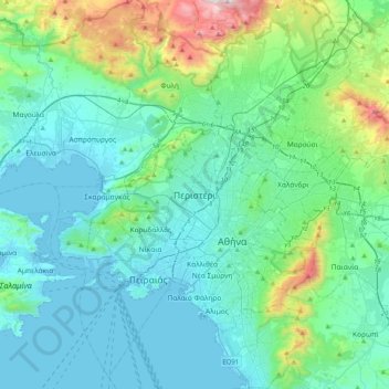 Mappa topografica Peristeri, altitudine, rilievo