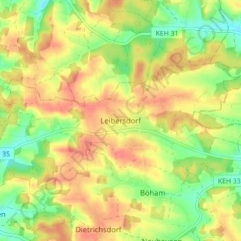 Mappa topografica Leibersdorf, altitudine, rilievo