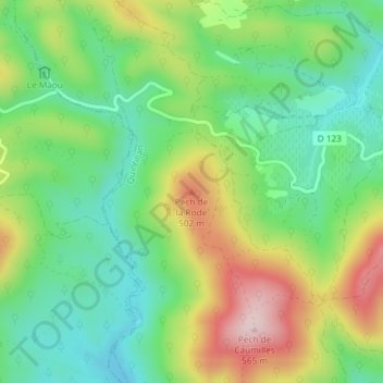 Mappa topografica Pech de la Rode, altitudine, rilievo