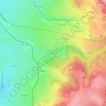 Mappa topografica Chamalières, altitudine, rilievo