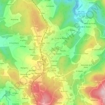 Mappa topografica A Penexa, altitudine, rilievo