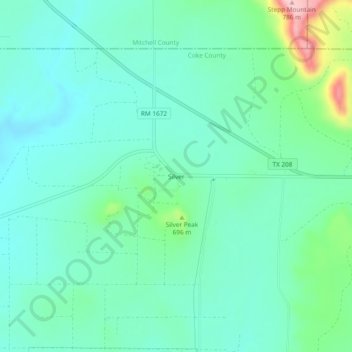 Mappa topografica Silver, altitudine, rilievo