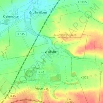 Mappa topografica Wallichen, altitudine, rilievo