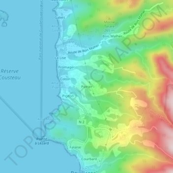 Mappa topografica Poirier, altitudine, rilievo