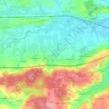 Mappa topografica Kopfsburg, altitudine, rilievo