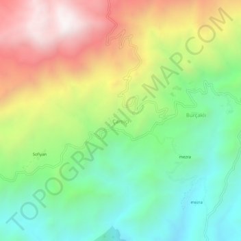 Mappa topografica Çamiçi, altitudine, rilievo