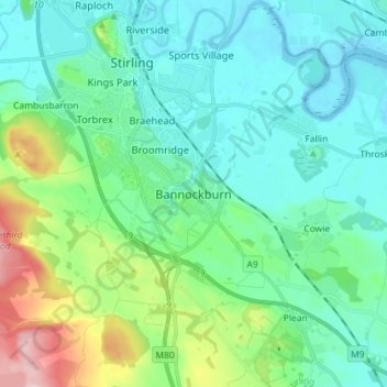 Mappa topografica Bannockburn, altitudine, rilievo