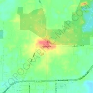 Mappa topografica Spring Hill, altitudine, rilievo