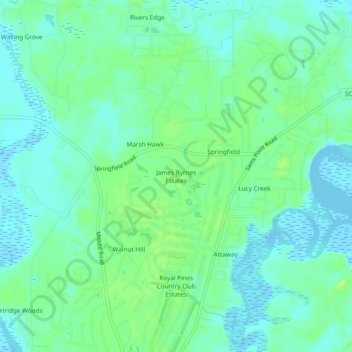 Mappa topografica James Byrnes Estates, altitudine, rilievo