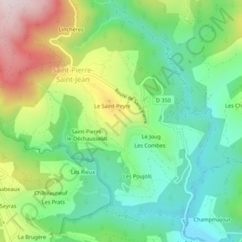Mappa topografica Le Vidou, altitudine, rilievo
