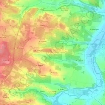 Mappa topografica A Las Cassagnoles, altitudine, rilievo