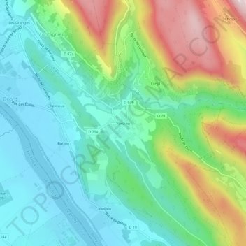 Mappa topografica Vérizieu, altitudine, rilievo