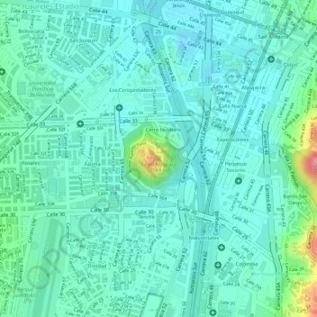 Mappa topografica Cerro Nutibara, altitudine, rilievo