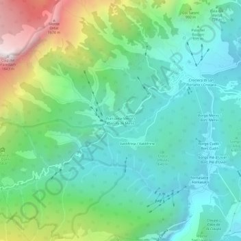 Mappa topografica Pian delle Merie, altitudine, rilievo