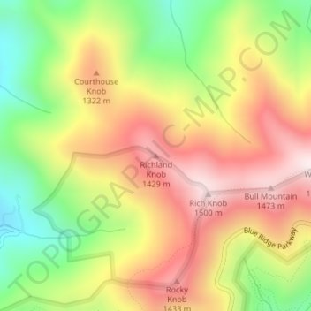 Mappa topografica Richland Knob, altitudine, rilievo