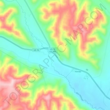 Mappa topografica Hondo, altitudine, rilievo