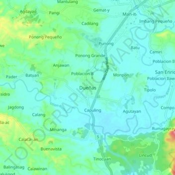 Mappa topografica Dueñas, altitudine, rilievo