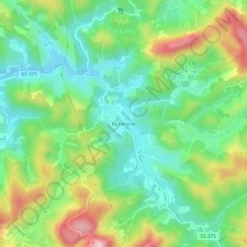 Mappa topografica Richmond, altitudine, rilievo