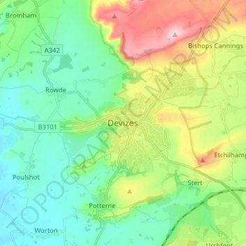 Mappa topografica Devizes, altitudine, rilievo