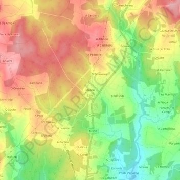 Mappa topografica Menlle, altitudine, rilievo