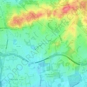 Mappa topografica Old Westbury, altitudine, rilievo