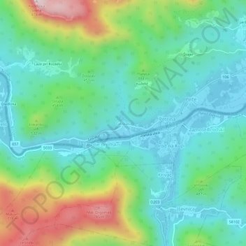 Mappa topografica Grivac, altitudine, rilievo