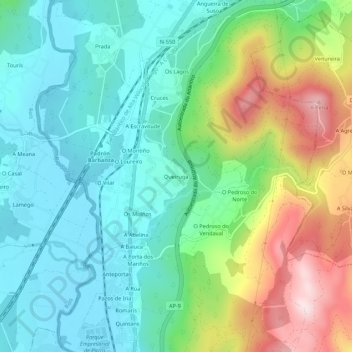 Mappa topografica Queiruga, altitudine, rilievo