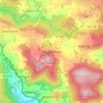 Mappa topografica Winkelbrunn, altitudine, rilievo