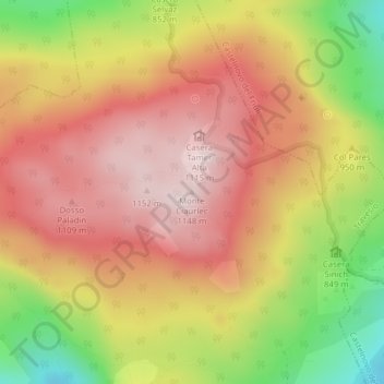Mappa topografica Monte Ciaurlec, altitudine, rilievo