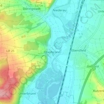 Mappa topografica Oberbrunn, altitudine, rilievo
