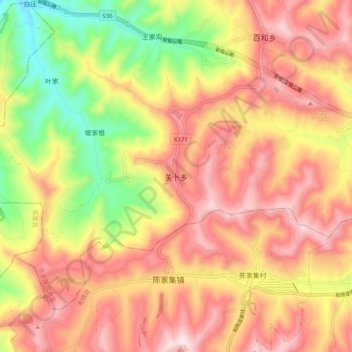 Mappa topografica 关卜乡, altitudine, rilievo