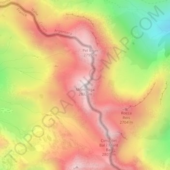Mappa topografica Mont Aiga, altitudine, rilievo