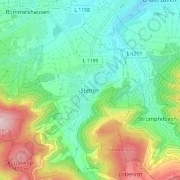 Mappa topografica Stetten, altitudine, rilievo