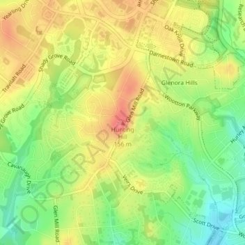Mappa topografica Hunting Hill, altitudine, rilievo