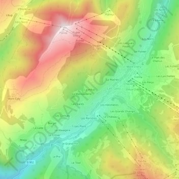 Mappa topografica La Villiaz, altitudine, rilievo