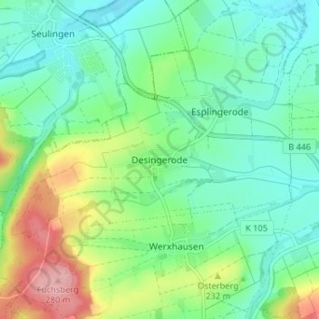Mappa topografica Desingerode, altitudine, rilievo