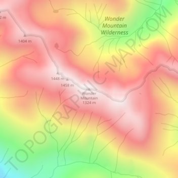 Mappa topografica Wonder Mountain, altitudine, rilievo