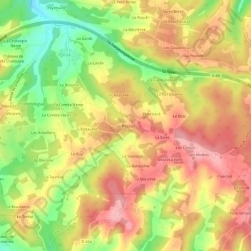 Mappa topografica La Ressias, altitudine, rilievo