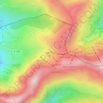 Mappa topografica Hautacam, altitudine, rilievo