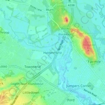 Mappa topografica Holdenhurst, altitudine, rilievo