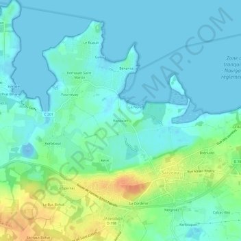 Mappa topografica Kervocen, altitudine, rilievo