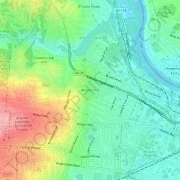 Mappa topografica Hillside Park, altitudine, rilievo