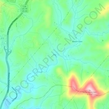 Mappa topografica Ivy, altitudine, rilievo