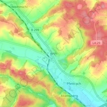 Mappa topografica Arth, altitudine, rilievo