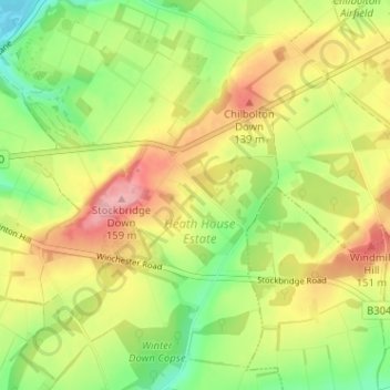 Mappa topografica Sandy Down, altitudine, rilievo