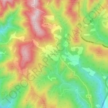 Mappa topografica Mangona, altitudine, rilievo