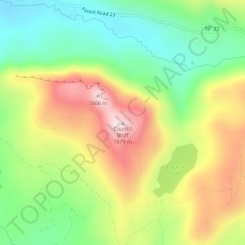 Mappa topografica Council Bluff, altitudine, rilievo