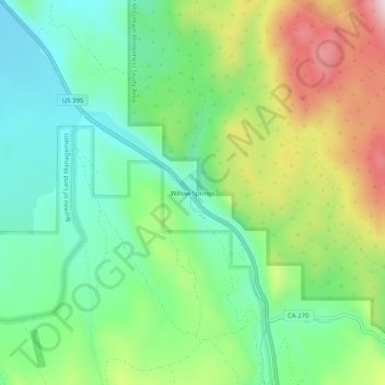 Mappa topografica Willow Springs, altitudine, rilievo