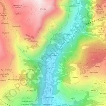Mappa topografica Fiernaz Superiore, altitudine, rilievo