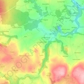 Mappa topografica Langoad Uhelañ, altitudine, rilievo